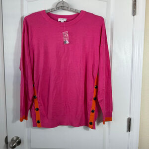 Women's Belle by Kim Gravel Pink Orange Crew Neck Sweater L